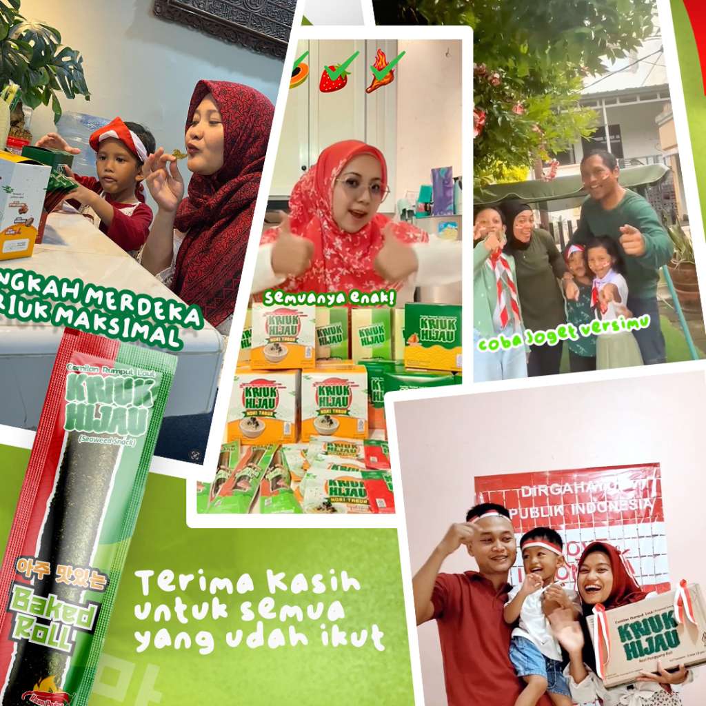 Family joining Kriuk Hijau Langkah Merdeka challenge during Independence celebration