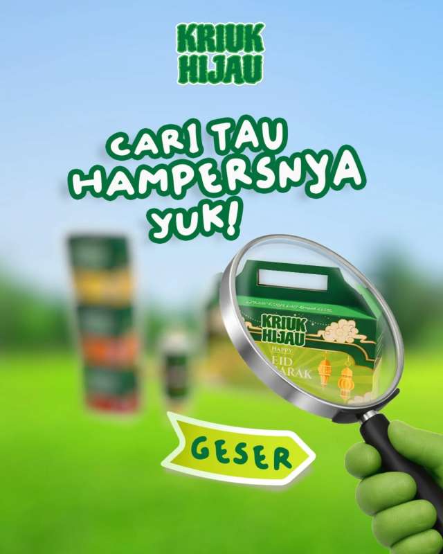 Cus merapat ke @kriuk.hijau — jangan sampe FOMO. 

Lagi drop Ramadan Hampers (limited banget) 🔥 Di dalemnya bukan cuma Kriuk Hijau, tapi juga collectible item eksklusif yang nggak dijual bebas.

Dan yes, kamu bisa mix varian favoritmu sendiri buat isinya.

Sekarang spill: Hampers ini mau kamu kirim ke siapa? 👀💚

#kriukhijau #cemilansehat