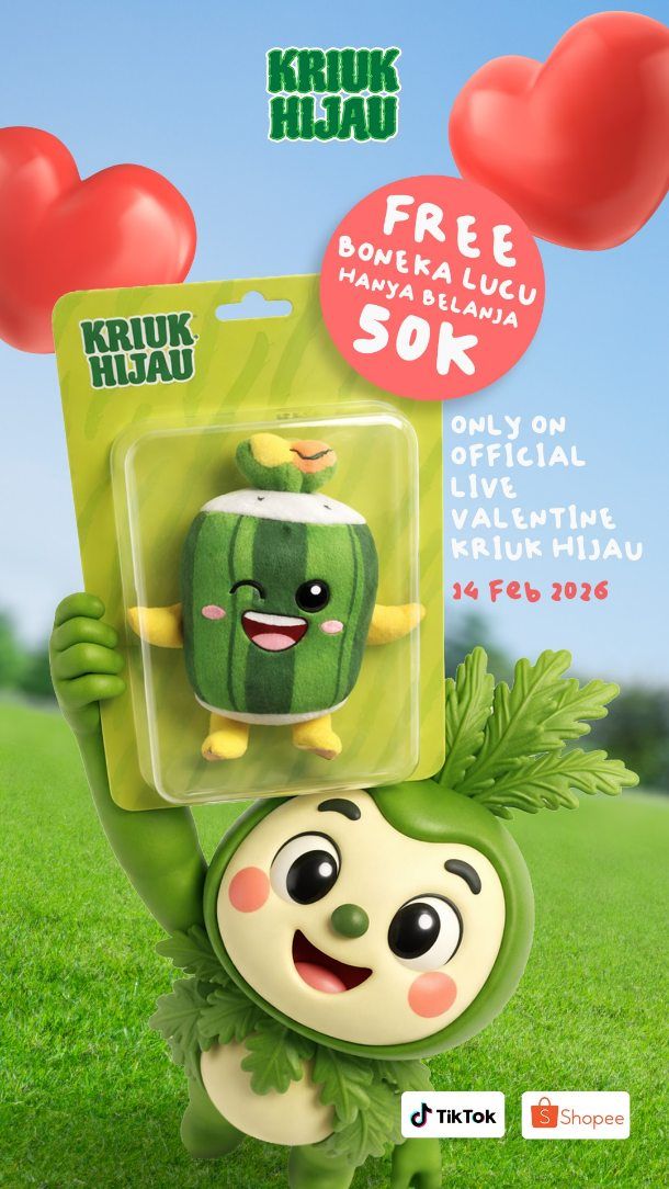 Valentine masih ngasih coklat?
yawn…

Upgrade dikit dong. Kasih yang bikin kriuk & bikin ketawa: Kriuk Hijau.

Rumput lautnya zero amis, tapi full vibes buat keluarga kamu. 💚

Dan ini part paling curang: LIVE Valentine — belanja 50K dapet Boneka Kaktus lucu.

Snack + gift + moment = langsung kombo.

 #rumputlautnyagakamis
#KriukHijau #ValentineAntiBiasa