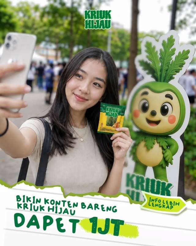 1 JUTA GRATIS?...

IKUT AJA CHALLENGE NYA @kriuk.hijau dengan buat Video reels atau Tiktok dan upload jangan lupa Tag @kriuk.hijau dan 3 teman kamu, dan pakai Hastag #kriukchallenge

Hadiahnya gak main-main

1st - Rp. 1.000.000
2nd - Rp. 500.000
3rt - Rp. 250.000

Buat yang beluman menang
Tenang...

5 video pilihan selain pemenang dapet Free Snack dari @kriuk.hijau 

Yuk ikut challenge nya....